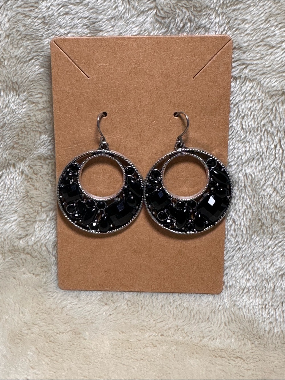 Black Rhinestone Circle Drop Earrings - Women Jewelry